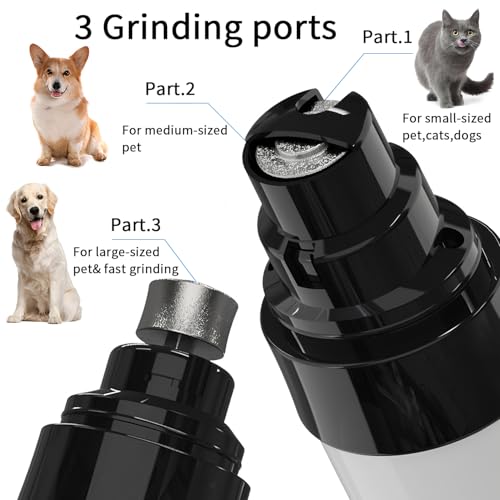 Electric Dog Nail Grinder - USB Rechargeable Electric Nail Trimmer with 3 Diamond Grinding Heads for Small to Large Dogs & Cats