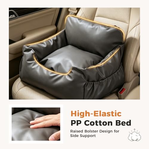 PAWZ Road Small Dog Car Seat, Pet Car Bed for Travel&Home, Waterproof Leather Dog Booster Seat with Safety Belts & Storage Pocket, Grey - size: Medium