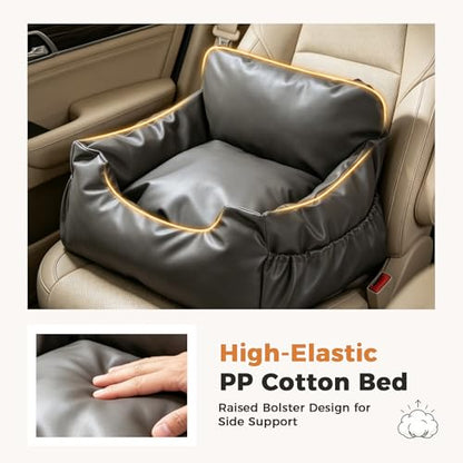 PAWZ Road Small Dog Car Seat, Pet Car Bed for Travel&Home, Waterproof Leather Dog Booster Seat with Safety Belts & Storage Pocket, Grey - size: Medium