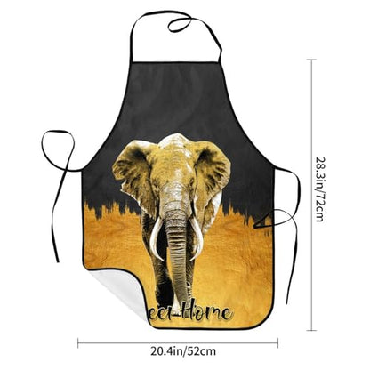 Women Men Bib Aprons Chef Cooking Apron With Pockets For Kitchen Grilling Bbq Painting Gardening - color: Elephant
