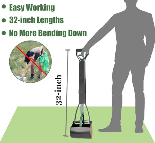 ienjoyed Pooper Scooper, Large Pooper Scooper for Dogs Heavy Duty, Dog Pooper Scooper with Long Handle & High Strength Durable Spring, Foldable Dog Poop Pick Up (32-inch) (Dark Green) - size: 32-inch(Dark Green)