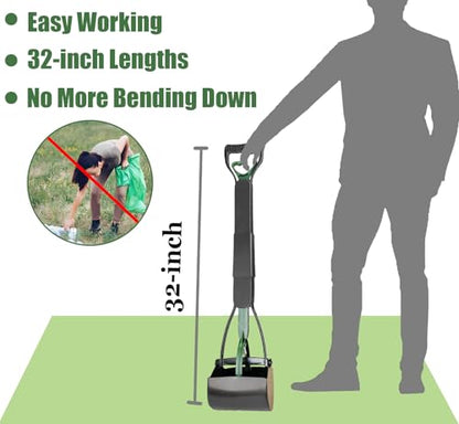 ienjoyed Pooper Scooper, Large Pooper Scooper for Dogs Heavy Duty, Dog Pooper Scooper with Long Handle & High Strength Durable Spring, Foldable Dog Poop Pick Up (32-inch) (Dark Green) - size: 32-inch(Dark Green)