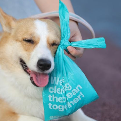 Deo Doo Dog Poop Bags with Handles 144 Counts, Ocean-Recycled, Unscented | 100% Ocean-Waste Materials, Extra thick and Leak Proof, Easy-Tie & Tear-Resistant Design for Dog Walks Cleanups - color: Ocean Blue-100% PCR from Ocean