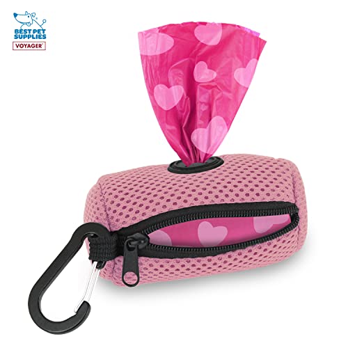 Best Pet Supplies 강아지 배변 봉투 홀더 목줄 부착물, 15개의 가방 포함, 여행, 산책, 공원 및 실외 사용을 위한 재사용 가능한 메시 디스펜서 파우치, 클립온으로 부드럽고 내구성이 뛰어납니다 - color: 메시 (핑크), size: 1 개(1 팩)