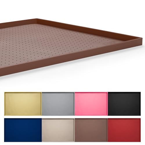 Hubulk Dog Feeding Mat,100% Waterproof Food Grade Silicone Pet Food and Water Bowl Placemat,Dishwasher, High Raised Edge to Prevent Spills,Nonslip Tray to Stop Messes on Floor（19"x12"x0.5", Brown） - color: Brown, size: 19"l X 12"w