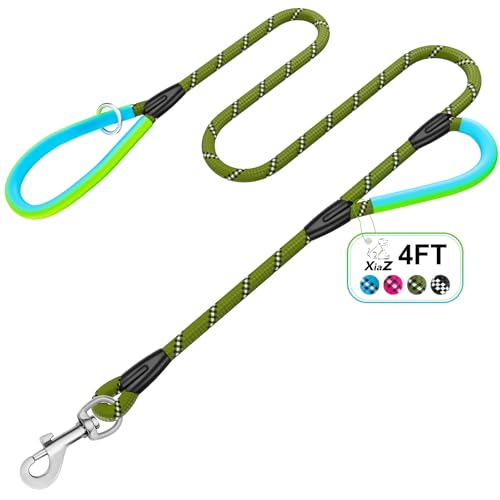 Dog Leash Heavy Duty 4/5/6ft XiaZ 2 Handles Dog Leashes for Medium Large Dogs 1/2 Inch 1000lb Strength Reflective PVC Waterproof-Handles Metal Hook Dual-Handle Rope Leash Nighttime Safety - color: Green, size: 4FT (1/2")