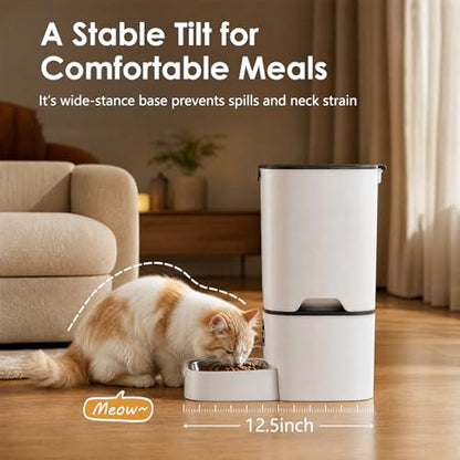 TYM Automatic Cat Feeder, 7L Large Capacity Cat Food Dispenser with Programmable Timer, Portion Control up to 9 Meals/Day, Dual Power Supply, Fresh Food, Easy to Clean for Cats and Small Dogs - color: White-1a