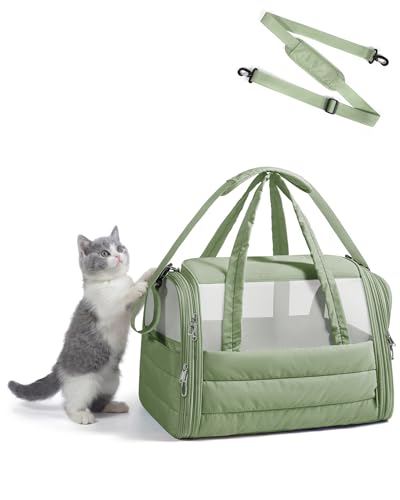 BAGSMART Cat Carrier: Soft-Sided Pet Carrier for Small Medium Cats Dogs Puppy Quilted Collapsible Puffy Travel Bag Up to 20 Lbs Sage Green - color: Sage Green, size: 18.1"L x 11.0"W x 11.0"H