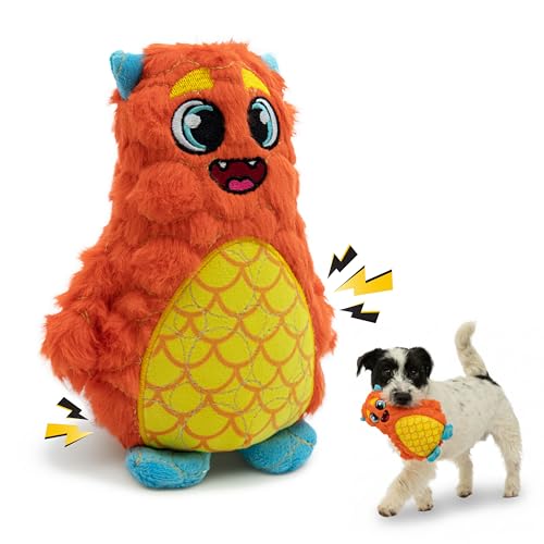 Bite Force - Durable & Strong Dog Toy Orange Monster with Squeaker, Kevlar-Reinforced for Aggressive Chewers. - color: Small - Towering Timmy Monster