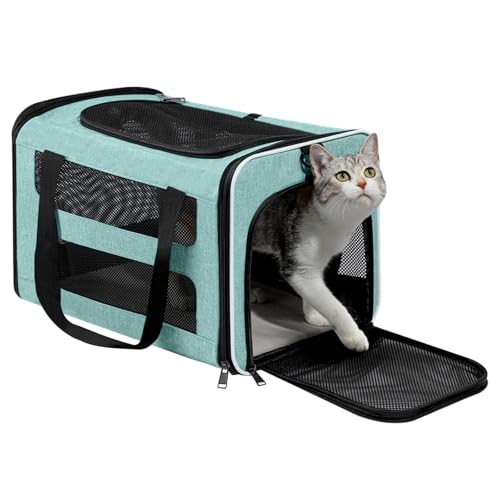 Cat Carrier Soft-Sided Travel Bag for Medium to Large Cats Over 15lbs, Small Dog Carrier Crate Top Entry Breathable Mesh Puppy 12 Pounds, Pet Rabbit Carrying Cage Kennel Collapsible Teal - color: Teal