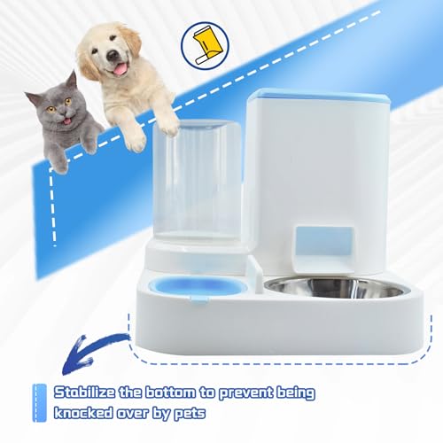 Automatic Cat Food and Water Dispenser Set 2 in 1, All-in-One Gravity Pet Feeder with Stainless Steel Cat Food Bowl Travel Auto Supply Feeder and Water Dispenser for Small Medium Cats Dogs (Blue) - color: 【Bule】