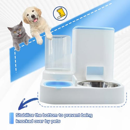 Automatic Cat Food and Water Dispenser Set 2 in 1, All-in-One Gravity Pet Feeder with Stainless Steel Cat Food Bowl Travel Auto Supply Feeder and Water Dispenser for Small Medium Cats Dogs (Blue) - color: 【Bule】
