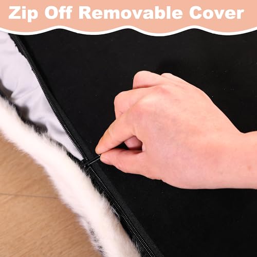 Bedfolks Plush Waterproof Dog Crate Bed, Removable Washable Cover, Faux Fur Pad for Small Dogs & Cats, 17"x12", Black-White Cowhide - color: Black-white cowhide, size: XX-Small(17x12'')
