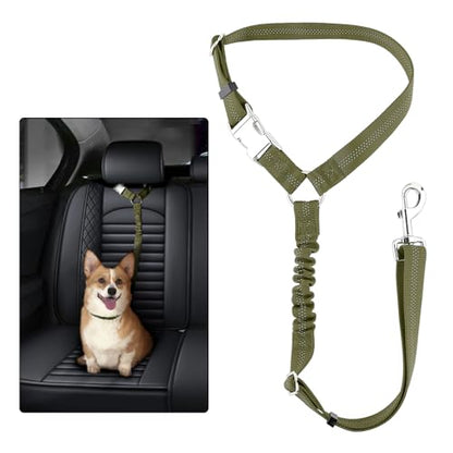 Plutus Pet Dog Seat Belt for Car Headrest, Reflective and Adjustable Restraint with Elastic Bungee for Safety, Vehicle Seatbelt Harness for Small Medium Large Dogs and Cats, Ranger Green - color: Ranger Green