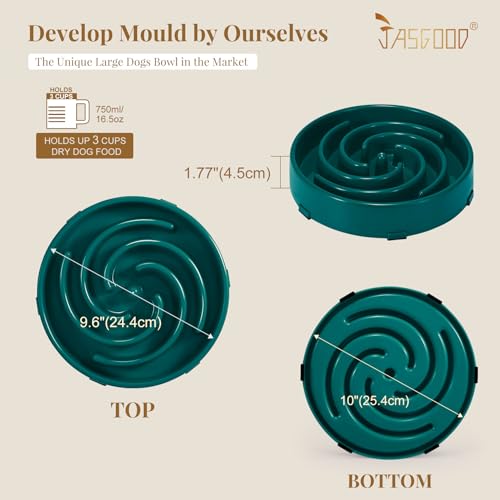 JASGOOD Slow Feeder Dogs Bowl for Large Medium Dogs,Anti-Gulping Pet Slower Food Feeding Bowls Stop Bloat,Preventing Choking - color: N-Dark Green
