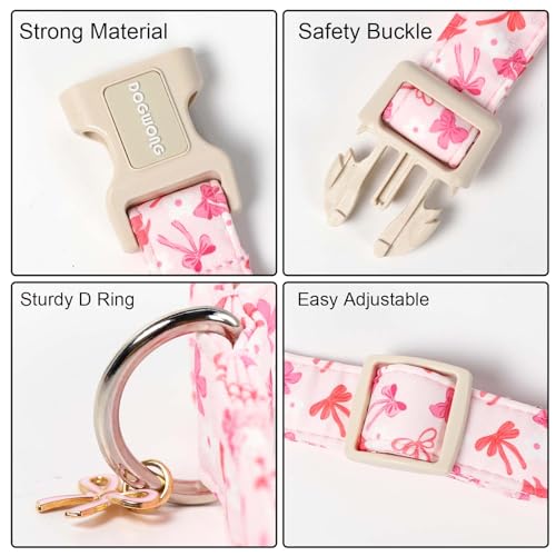 DOGWONG Pink Dog Collar, Cute Flower Girl Female Dog Collar Adjustable Soft Bowtie Print Pet Dog Collar Puppy Necklace for Small Dogs,XS - color: Flower Pinkbow, size: Extra Small
