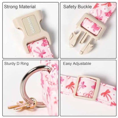 DOGWONG Pink Dog Collar, Cute Flower Girl Female Dog Collar Adjustable Soft Bowtie Print Pet Dog Collar Puppy Necklace for Small Dogs,XS - color: Flower Pinkbow, size: Extra Small