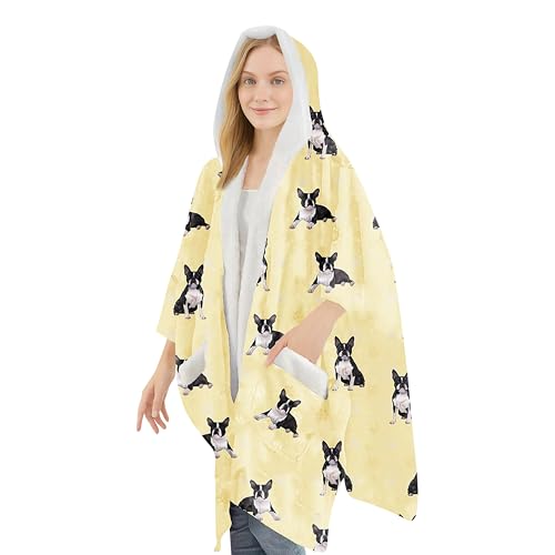 E&S Pets Sherpa Wearable Blanket Hoodie for Women – Soft Fleece Snuggs Wrap – 32 Dog & Cat Breeds – Warm Pet Lover Gifts - color: Boston Terrier
