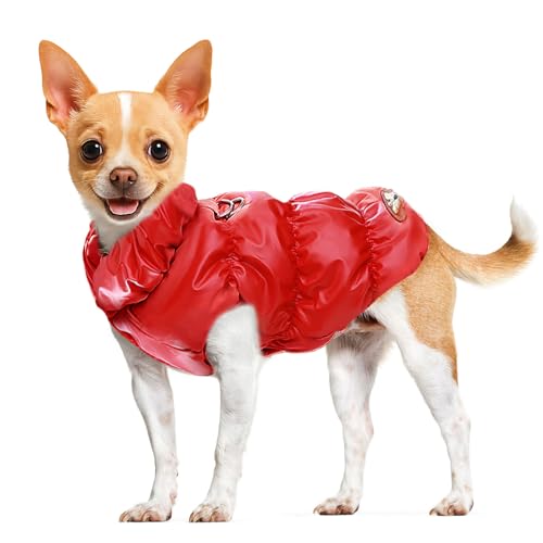 ABRRLO Winter Warm Dog Jacket for Small Medium Dogs Cat Cold Weather Coats with Harness Paded Dogs Fleece Vest Waterproof Windproof Dog Snow Jacket Pet Puppy Clothes (Red,XS) - color: Red, size: X-Small