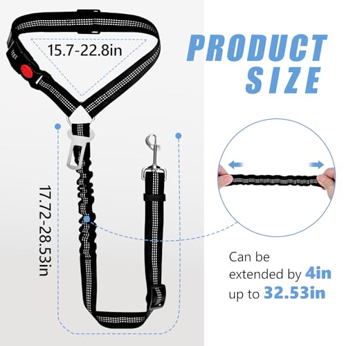 Headrest Dog Car Safety Seat Belt-Easy to Use, Dog Seat Belt with Military-Grade, Seatbelt Adjustable - Car Leash with Elastic Bungee & Reflective Safety Tether(Black) - color: BLACK-Regular