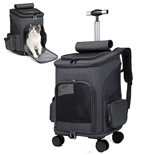 Wheeled Pet Carrier Backpack Pet Stroller, Travel Carrier, Car Seat for Small Dogs Cats Puppies, Comfort Cat Backpack Removable Rolling Wheels – Mesh Ventilation Windows (Black) - color: Standard Black
