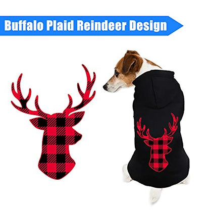 Dog Hoodie Sweater for Dogs Pet Clothes Buffalo Plaid Dog Hooded Sweatshirt Warm and Soft Breathable Cozy(Reindeer&M) - color: Reindeer, size: Medium