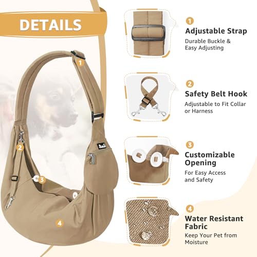SlowTon Dog Carrier Sling - Thick Padded Shoulder Strap Adjustable Dog Carriers for Small Dogs, Puppy Carrier Purse for Pet Cat with Front Zipper Pocket Safety Belt Machine Washable (BRN, M) - color: L-Brown Water-Resistant