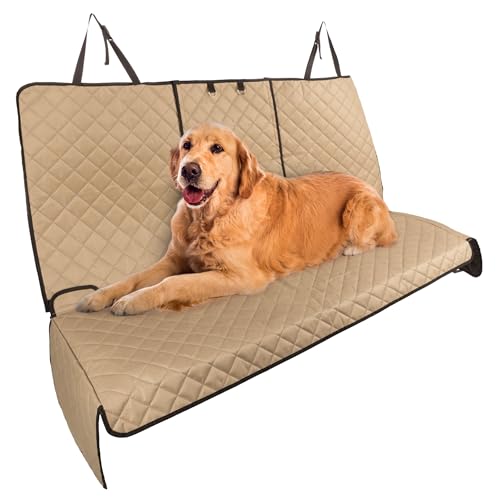 Dog Car Seat Cover for Back Seat - Water-Resistant Car Seat Protector for Cars, Trucks, and SUVs - Seat Cover Protects from Scratches, Mud, Pet Hair and Accidents - Car Accessories by PETMAKER (Beige)