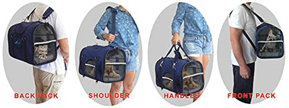 6-in-1 Sturdy Pet Carrier Backpack, Front Pack, Shoulder Bag, Pet Hand Bag, Car Seat Crate, Soft-Sided pet Carrier, Small Dog & Cat Travel Carrier, Size Medium for Pets 14-16" Long - size: 18.0"L x 11.0"W x 12.0"H