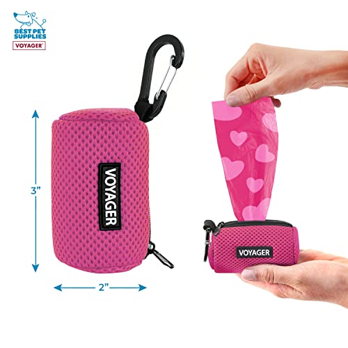 Best Pet Supplies 강아지 배변 봉투 홀더 목줄 부착물, 가방 15개, 푸시아, 여행, 산책, 공원 및 실외 사용을 위한 재사용 가능한 메시 디스펜서 파우치, 클립온으로 부드럽고 내구성이 뛰어납니다(3팩) - color: 메시 (푸시아), size: 1개(3개입)
