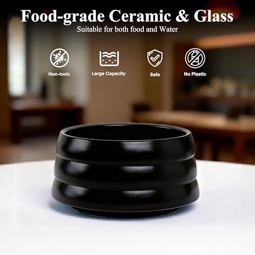 BOBO & Bowl Pet Drinking Bowl (1.2L/40 oz), Food-Grade Ceramic Water Bowl for Small & Medium Dogs - Elevated, Heavy Sturdy, Dishwasher & Microwave Safe, Black - color: Black