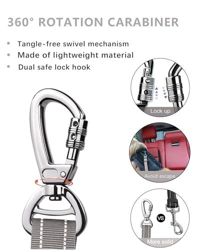 AUBELL Dog Seat Belt for Car,2 Pack Set 3-in-1 Adjustable Reflective Bungee Heavy Duty Dog Car Harness Tether with Clip Hook Latch & Buckle,Swivel Zinc Alloy Carabiner,Black+Grey - color: Set Black+Grey