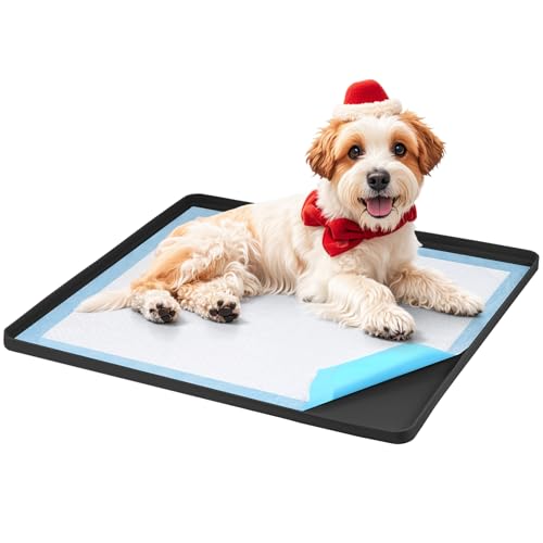 Pee Pad Holder for Dogs, Dog and Puppy Pee Pads Holder, 24"x24" Non-Slip & Leak-Proof & Portable Silicone Mat with Raised Edge Design, Square Puppy Potty Training Tray for Home Floor Protection(Black) - color: Black