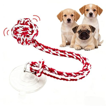 Interactive Dog Toy with Suction Cup, Rope Ball & Built-in Bell, Red White | Tug-of-War Interactive Play|Supports Puppy Teething & Healthy Chewing|Designed for Small Dogs|Solo Indoor Enrichment Toy - color: Red White(with Built-in Bell)