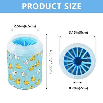 Duck Blue Print Dog Paw Cleaner Cup with Soft Silicone Brush, Portable Lightweight Small Muddy Paw Washer for Dogs, Easy to Use Pet Foot Cleaner