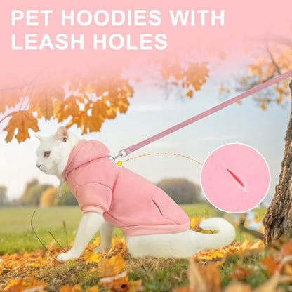 BEAUTYZOO Dog Hoodie & Cat Sweater for Small Dogs Puppy Girls Boys, Fleece Lined Warm Winter Fall Dog Clothes with Leash Hole and Pocket, Ultra-Soft Pet Jacket Coats Kitten Clothing, Pink L - color: Pink, size: L (Chest: 19", Neck: 12", Back: 14")