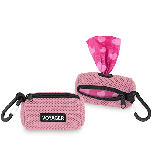 Best Pet Supplies Dog Poop Bag Holder Leash Attachment with Reusable Dispenser for Travel, Walking, Park, and Outdoor Use, Durable with Clip-On - Pink, Pack of 2, Mesh Dispenser w/30 Bags - color: Mesh (Pink), size: 1 Count (Pack of 2)