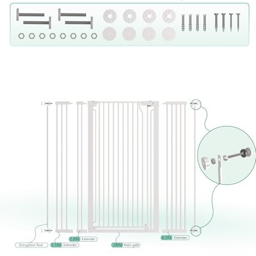 51" Extra Tall Cat Gate 30"-49.27" Wide, Auto Close, Pressure Mounted, for Cats & Small Dogs, Hallway, Stairs, Kitchen, Not Baby Gate,White - color: White, size: 51"H,30-49.27"W-White