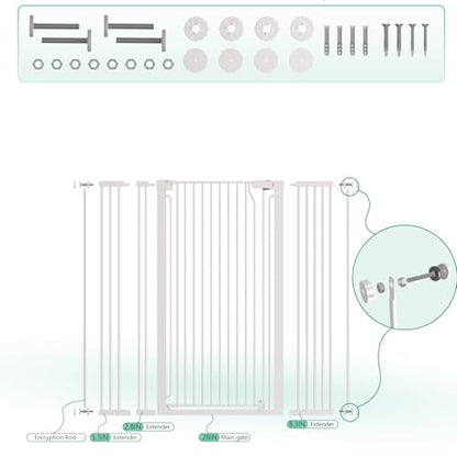 51" Extra Tall Cat Gate 30"-49.27" Wide, Auto Close, Pressure Mounted, for Cats & Small Dogs, Hallway, Stairs, Kitchen, Not Baby Gate,White - color: White, size: 51"H,30-49.27"W-White