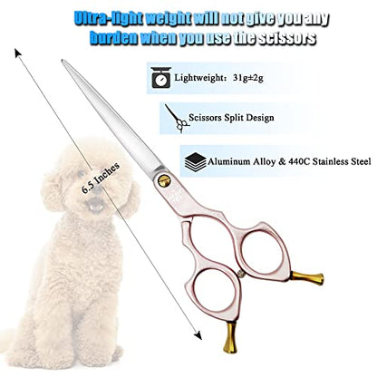6.5'' Small Pink Straight Dog Grooming Scissors Professional Trimming Shears with Ultra-Lightweight Offset Handle 440C Stainless Steel Pet Scissors for Face and Paws - color: Pink Straight