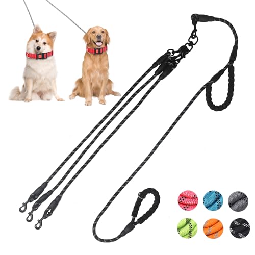 Dual Dog Leash, 360° Anti-Tangle, No Pull, Double Handle & Reflective Double Dog Leash – Perfect for Small/Medium Dogs - color: Black, size: 3 Way
