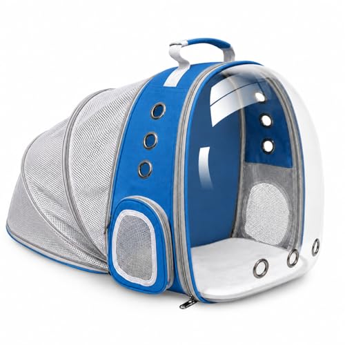 Expandable Cat Carrier Backpack for Cats & Dogs, Bubble Window Pet Travel Backpack with Breathable Mesh, Anti-Collapse Structure, Side Door, Safety Leash, for Vet Visits, Hiking, Outdoor, Blue - color: Blue