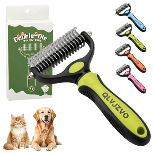 Dematting Comb for Dogs and Cats, Dual-Sided Pet Comb, Professional Deshedding Tool, Pets Hair Remover Shedding, Long Haired Dog Brushes, Undercoat Combs Supplies, Cat Brush Rake - color: Green-L