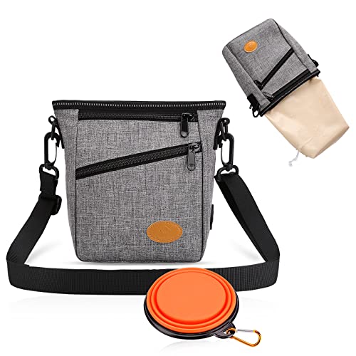 Ownpets Dog Training Pouch with Silicone Liner, Pet Treat Training Pouch with Collapsible Bowl, Shoulder Strap & Waist Strap, 4 Ways to Wear, Walking Fanny Pack for Dog Training - Grey - color: Grey