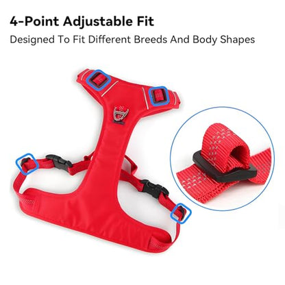 No Pull Dog Harness, Adjustable Vest with Front & Back Metal Leash Clips, Reflective for Safe Night Walks, Traffic Handle & Seatbelt Compatible, Breathable Padded Harness, Red, L - color: Red, size: L