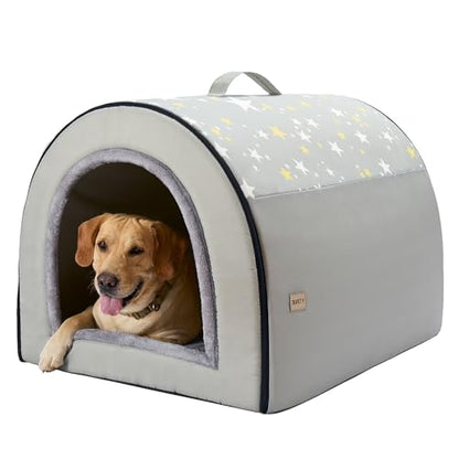 Jiupety 2 in 1 Dog House Indoor, Comfy Cave Bed Covered Dog Bed, Portable House for Large Dogs, 3XL(39"×32"×28"), Up to 90 Lb, Grey - style: 3XL