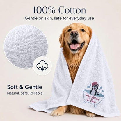 DAN RIVER Dog Towel - Pack of 1, 100% Cotton, 20x40, Ultra Soft 450 GSM, Super Absorbent & Quick Drying Towel for Dogs, Cats, and Other Pets, White Pet. - color: White-pet Salon