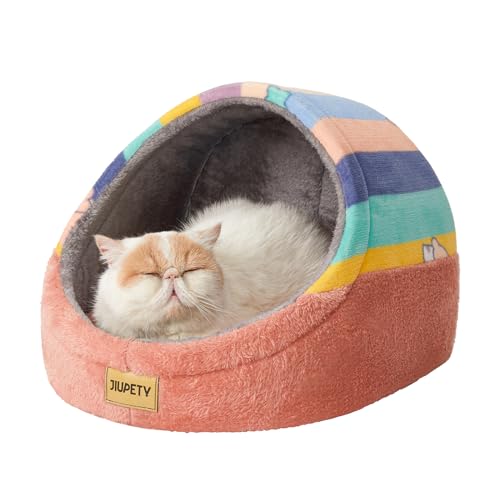 Jiupety Cute Cat Beds for Indoor Cats, Cat Cave Bed for Kittens, Hideaway Cat House & Tent with Anti-Slip Bottom, Washable Removable Cushion, M(16"x16"x13"), Rainbow - color: Rainbow, size: Medium