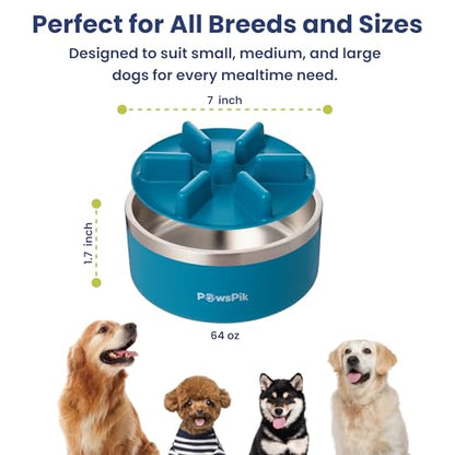 PawsPik 64oz 18/8 Stainless Steel Slow Feeder Dog Bowl, Double-Wall Non-Slip Metal Dog Bowl for Fast Eating Medium & Large Breeds, Detachable Slow Feeder Insert, Dishwasher Safe (Midnight Summit Blue) - color: Midnight Summit Blue