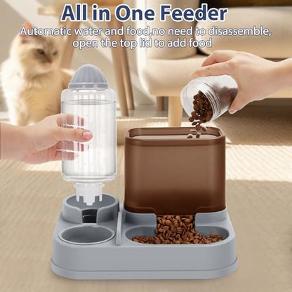 Yummy Sam Automatic Small Pet Feeder and Water Dispenser, 2 in 1 Gravity Cat Auto Pet Feeder and Waterer Set Feeder Dish for Small Medium Pets Dog Puppy Kitten (Brown·) - color: Brown·